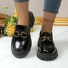 Female Shoes Women Fashion Mary Janes Round Toe Flats Loafers Oxfords Platform Casual Metal Chain Buckle  Heels Black