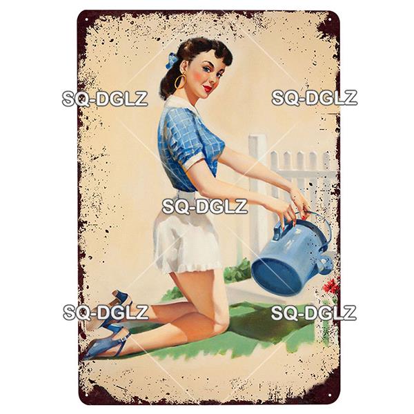 [SQ-DGLZ] Пин-ап девушка Металлическая табличка Винтаж Барная мебель Тарелки Гаражная вывеска Винтажный декор Украшение для мужской пещеры Подарок