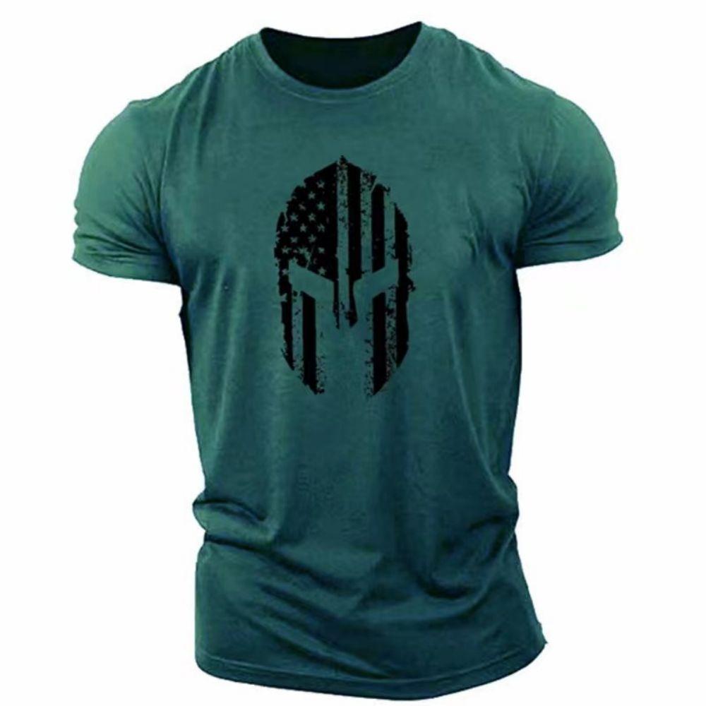 Spartans Men's Retro Pattern 3D Printed T-shirt Fashionable Street Trend Round Neck Top Simple Casual Daily Versatile Short Sleeved Clothing