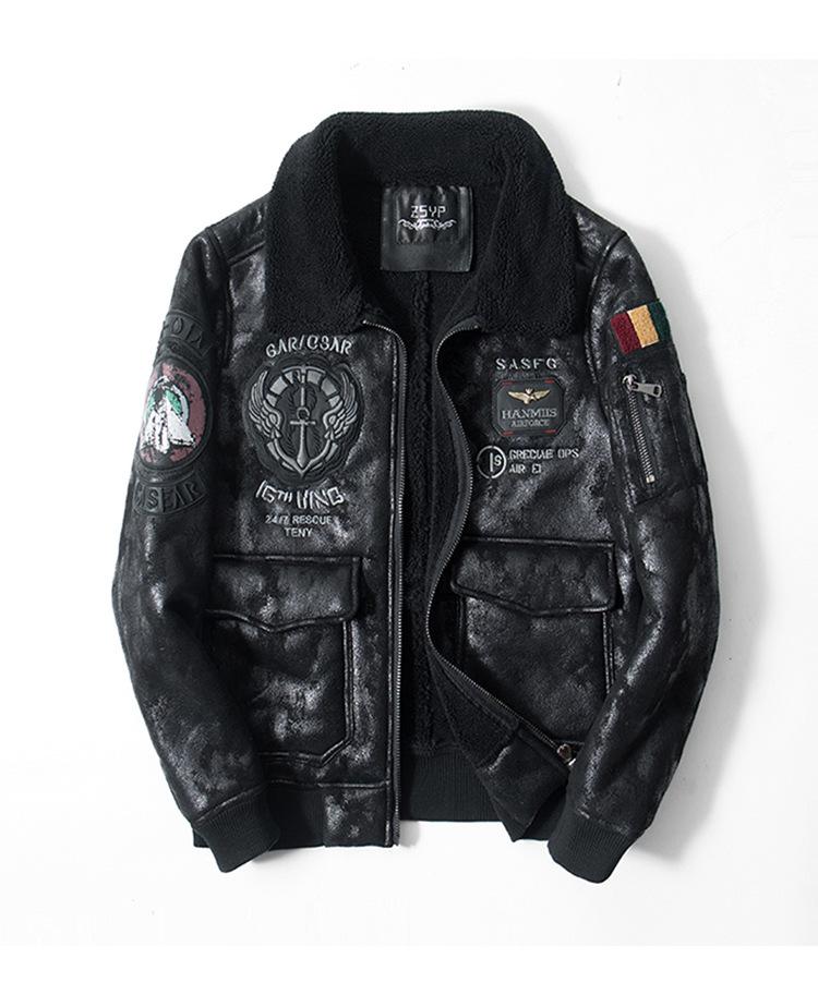 Мужская летная куртка Air Force Flight Suit из кожи для мотоцикла, большой размер, меховая цельная кожаная куртка с вышитой нарукавной повязкой PY1485