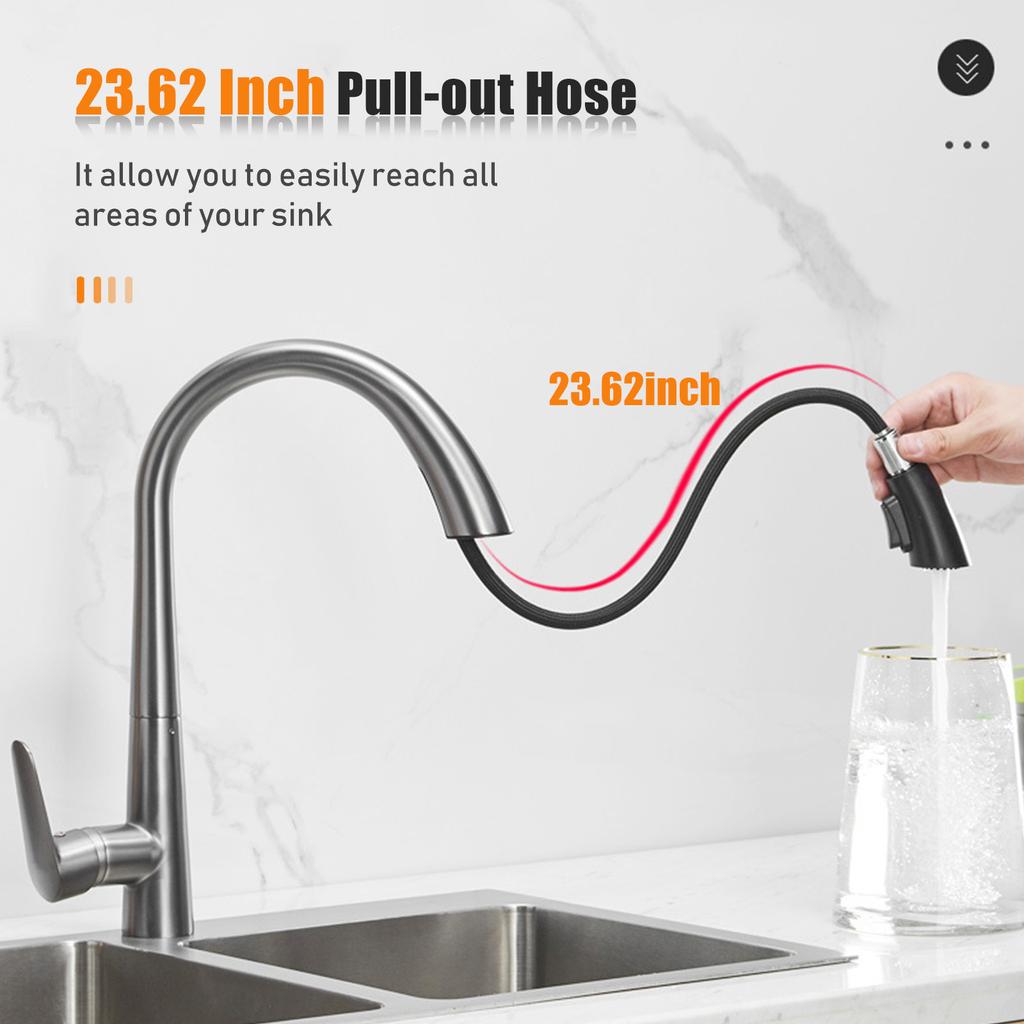 Поворотные на 360 градусов выдвижные кухонные смесители с 2 режимами струи Смесители для раковины в ванной комнате с высокой дугой Потяните вниз