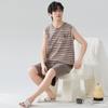 2025 летняя мужская пижама в полоску из чистого хлопка для отдыха с эластичным поясом для мальчиков, майки и шорты, мягкая пижама, домашняя одежда