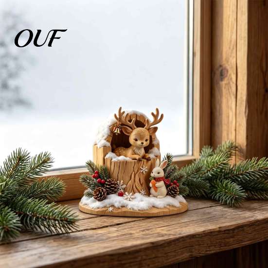 Holiday Window Decorations Fairy Tale Little Boy and Fox Wooden Figurine, Rustic Desktop Statue, Artistic Carved Detailed Animal Sculptures Sculpture