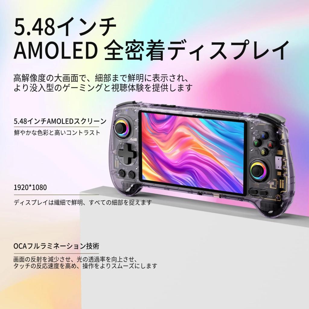 Anbernic RG557 Whatsko Портативная игра Dimensity Android 14 RGB-подсветка Холл AMOLED 5500 мАч Белая консоль, 8300, Система, Поддержка двух игроков, Эффекты,