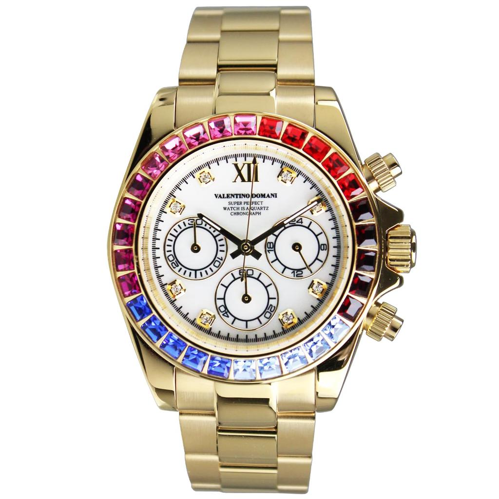 VALENTINO DOMANI Часы хронограф цирконий золото GOLD VD006MUW мужские
