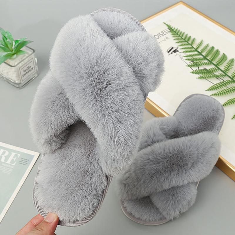 Модные женские тапочки Litfun с плюшевой подкладкой, новые меховые женские домашние шлепанцы на платформе с перекрестными ремешками, пушистые теплые комнатные женские хлопковые тапочки