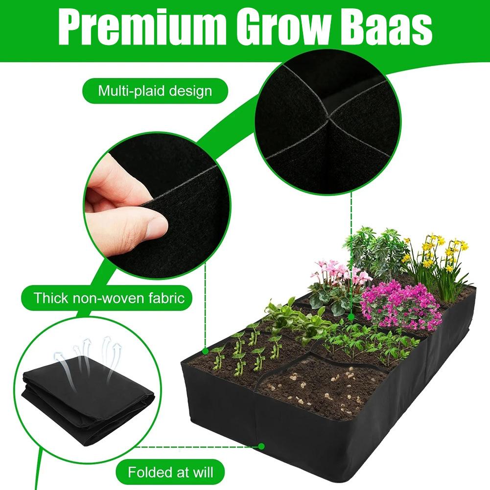 Fabric Raised Garden Bed 8 Grids Garden Plant Grow Bags Reusable Felt Planting Bed Rectangle for Growing Herbs Flowers Vegetable