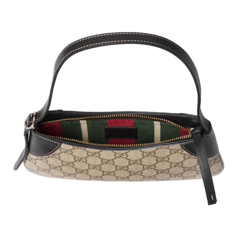 Gucci Сумка на плечо GG Emblem GG Emblem регулируемый ремень на молнии, покрытие из канваса и кожи, ручная сумка, супер мини, женская, черная
