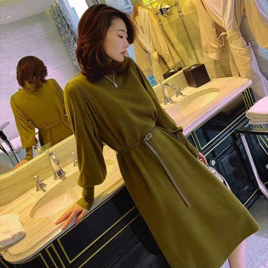 Новое осенне-зимнее трикотажное платье, женское нижнее белье, средней длины до колена, стильный свитер, нижняя юбка