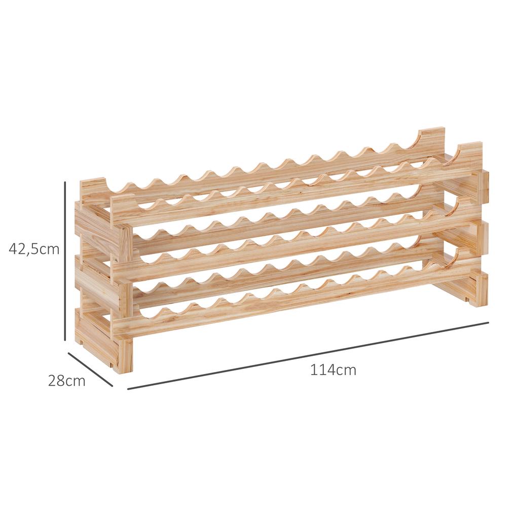 Three-Tier, 36 Bottle Wooden Wine Rack - Natural