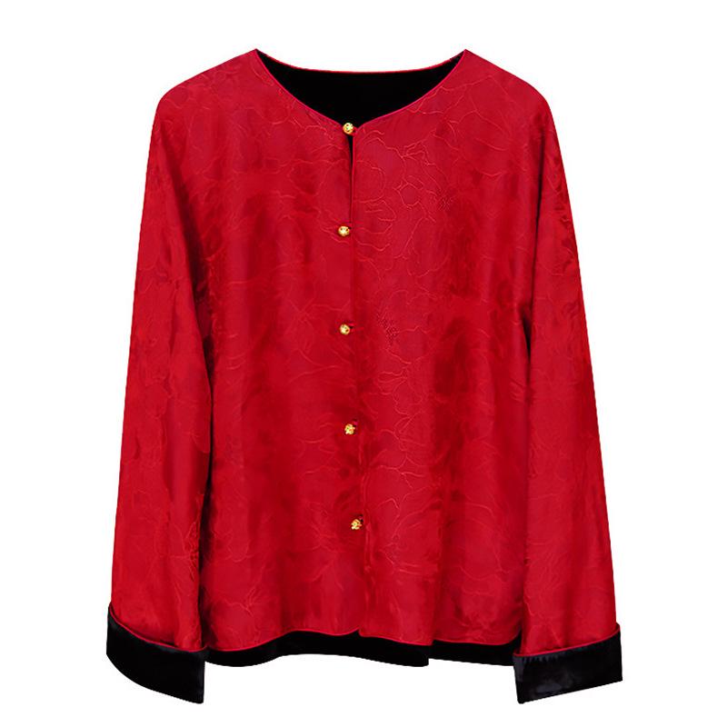 38mm Heavyweight Mulberry Silk Jacquard Long Sleeve Jacket - New Chinese Style, Double-Sided Autumn Wear for Women