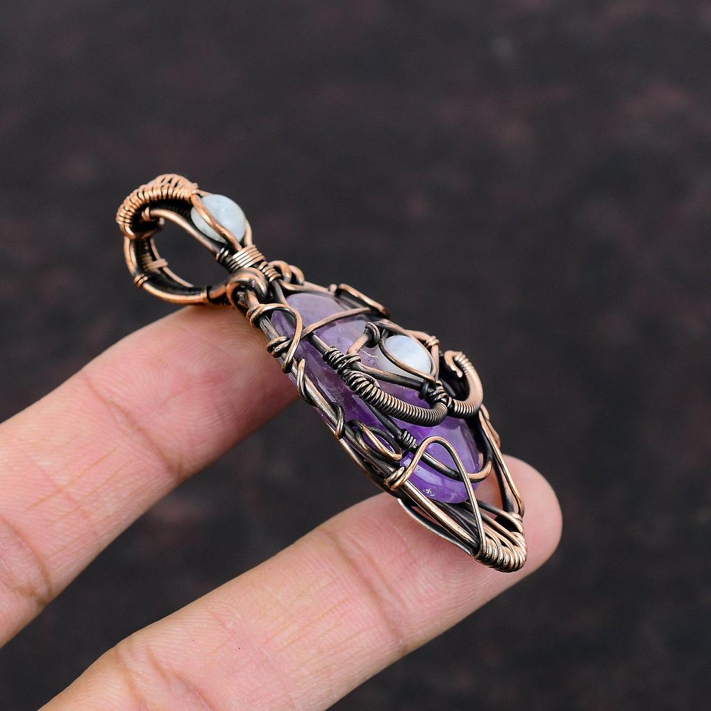 Кулон Злой Глаз Звезда Аметист Кулон из Драгоценного Камня, Обмотанный Медной Проволокой Радужный Лунный Камень Ювелирное Изделие Подарок для Нее Ювелирное Изделие Ручной Работы, Обмотанное Медной Проволокой