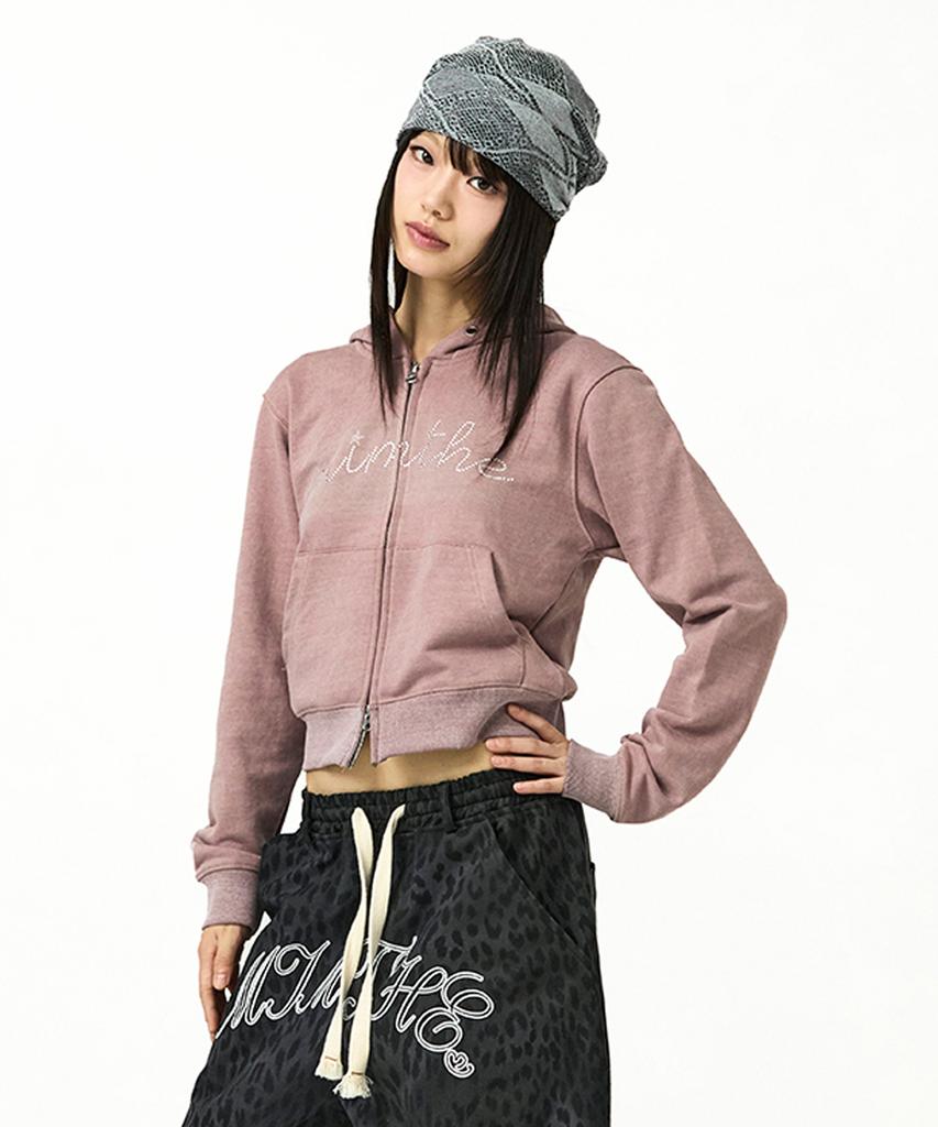 Mimthewardrobe Укороченная толстовка на молнии с логотипом из страз_Пигментный розовый