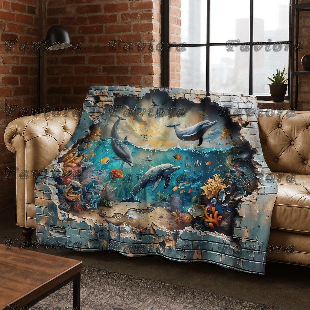 3D Illusion Sea Underwater World Dolphin 2026 New Flannel Blanket,Cozy Soft Throw Blanket for Home Bedroom Bed Sofa Cover Gift