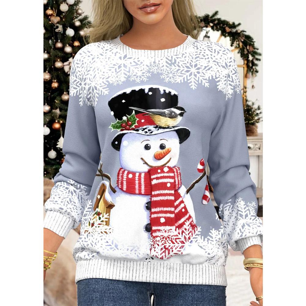 Осенне-зимняя повседневная женская рождественская 3D-принт элегантная футболка свободная с круглым вырезом ретро темперамент повседневная блузка-пуловер женская рубашка