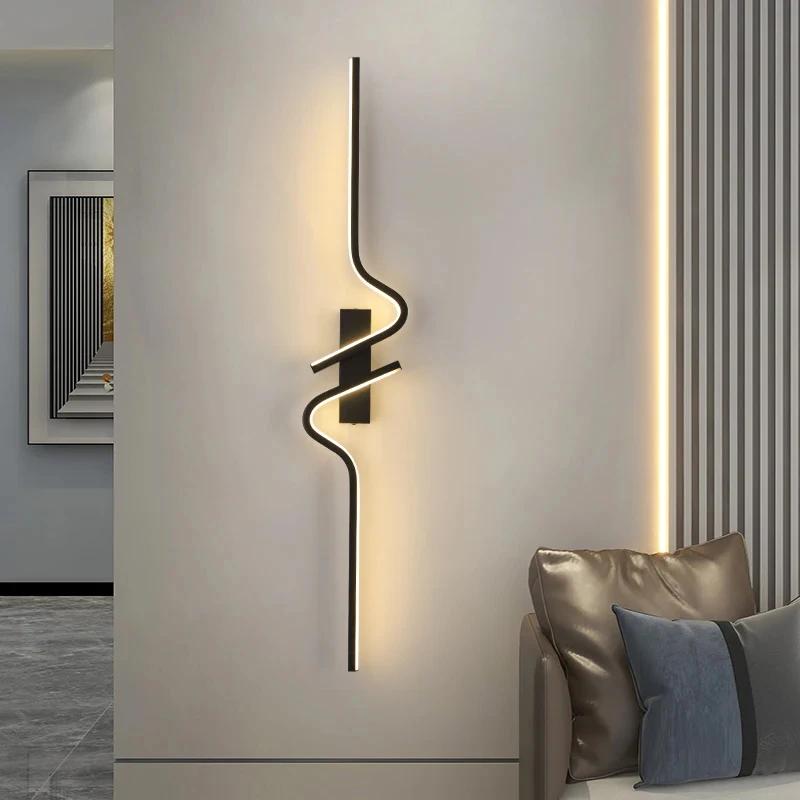 LED Wall Lamp Black 60/80/100cm Warm Light Wall Switch Indoor Decorative For Bedroom Hallway Living Room Sofa Background Lamps