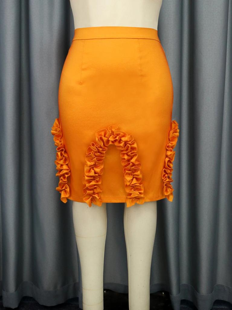 AOMEI Оранжевые юбки с оборками для женщин, элегантные лоскутные юбки-карандаш с высокой талией, эластичные мини-вечерние вечерние знаменитости, большие размеры, новинка, хит продаж
