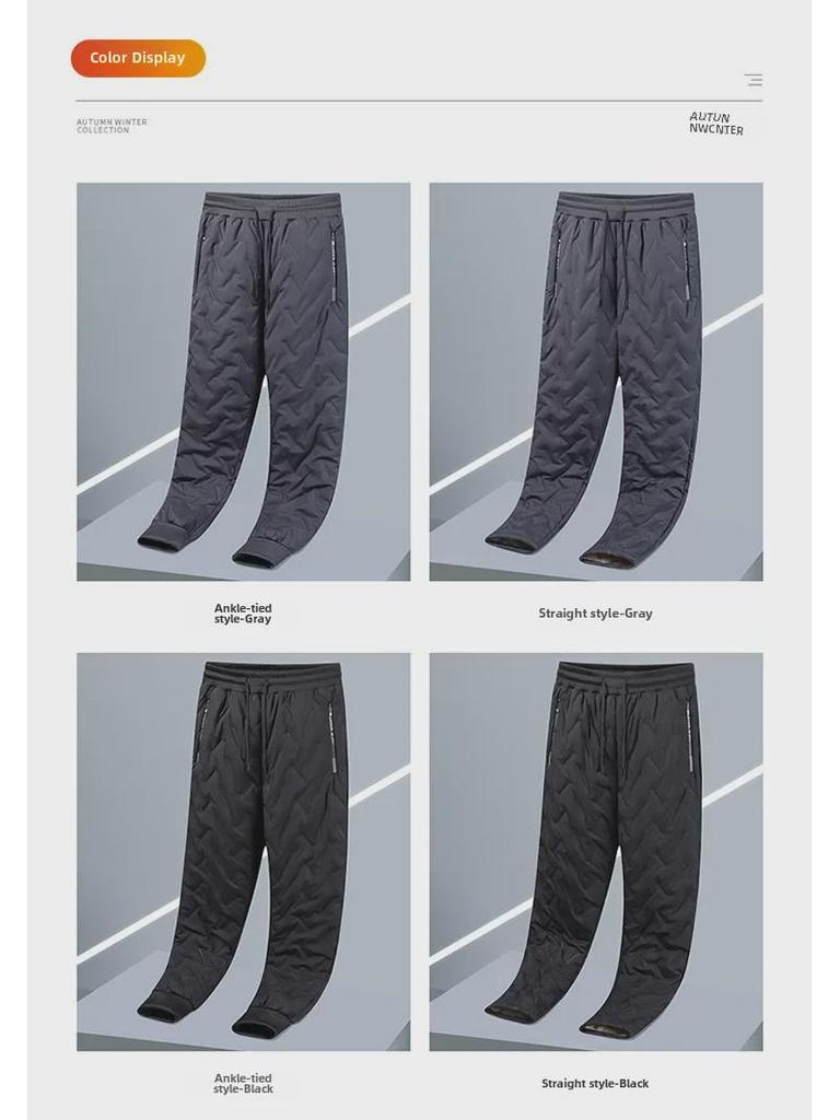 Мужские зимние шерстяные хлопковые брюки больших размеров - теплые, свободные, прямые повседневные брюки