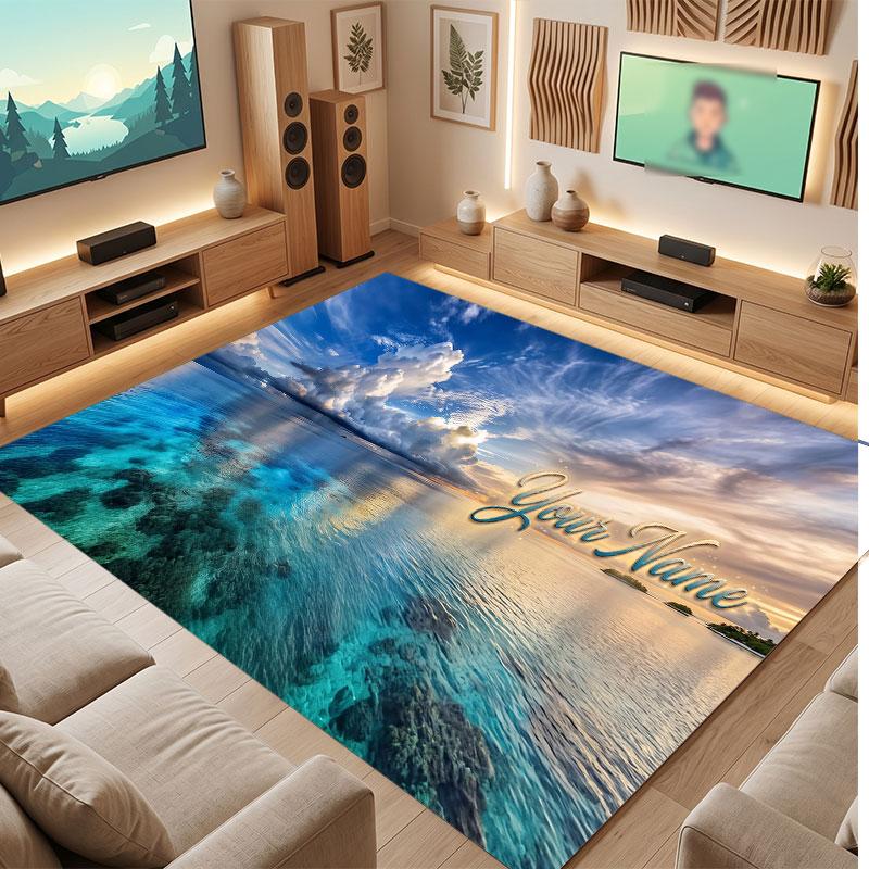 Octopus Sea Life Theme Crystal Velvet Floor Rug Personalized Custom Name Text Warm Carpet Home Decoration