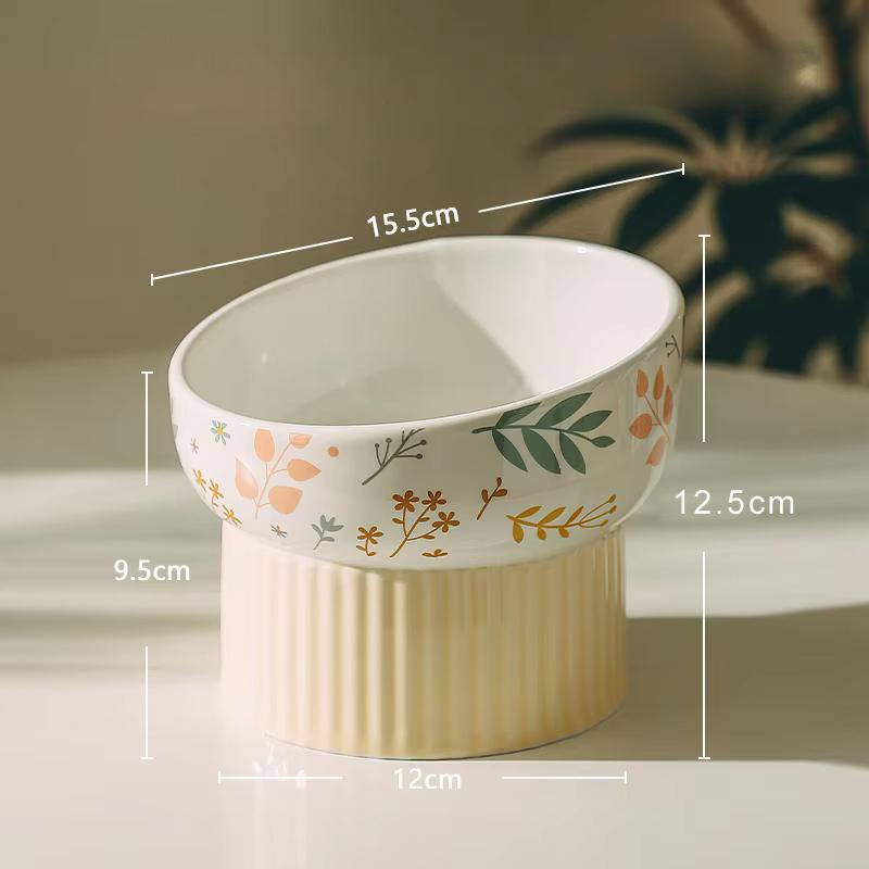 Ceramic Pet Bowl, Protection Cervical Spine, Creative, Inclined Mouth High Foot Cats Bowls, Anti Overturning Dog Water Bowl, 1Pc