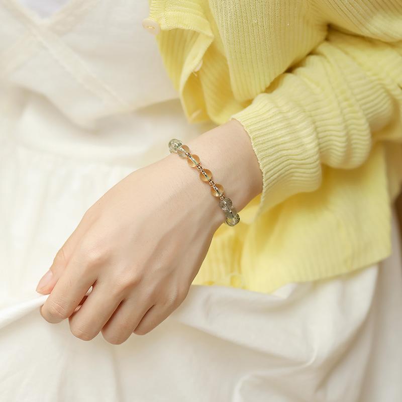 Natural Green Ghost Bracelet Simple 14K Pack Gold Strawberry Crystal Citrine Green Crystal Bracelet Women