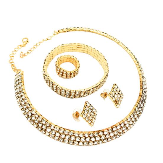 1 комплект, ожерелье, браслет, серьги, кольцо, геометрические стразы, ювелирные изделия, блестящий комплект ювелирных изделий для свадьбы