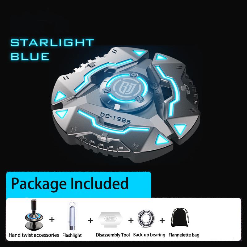 Shield Fidget Spinners, Gray Metal with Blue Luminous, Durable High Speed Silent Bearing, Finger Hand Spinner for Adults & Kids (Flashlight Included)