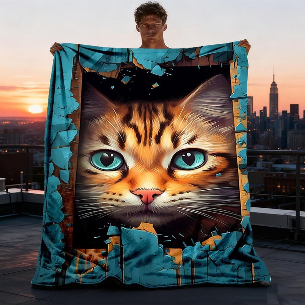1pc Cat Breakthrough Outdoor Blanket Soft Flannel Cozy for Travel & Camping All Season