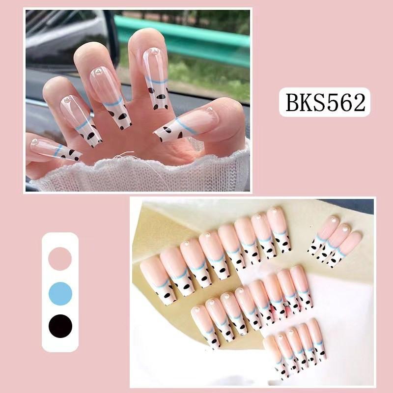 24PCS/SET Quick Nails Flower Diamond Manicure Long Ballet False Nails Waterproof Wearable Ready-made Nail Stickers