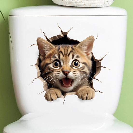 Наклейка на туалет для кошки, водонепроницаемая, съемная, самоклеящаяся, из ПВХ, для гостиной, ванной комнаты, настенное искусство, 3D-эффект, имитация сиденья для унитаза с изображением котенка