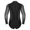 Mens Figure Skating Bodysuit Mock Neck Long Sleeve Sheer Mesh Patchwork Colorful Rhinestones Latin Dance Leotard
