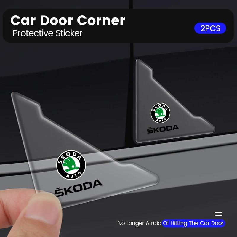AAABO1 2pcs Car Door Corner Protection Sticker Anti-Collision Protector For Skoda Yeti VRIS Octavia a5 a7 Karoq Kamiq Fabia Kodiaq