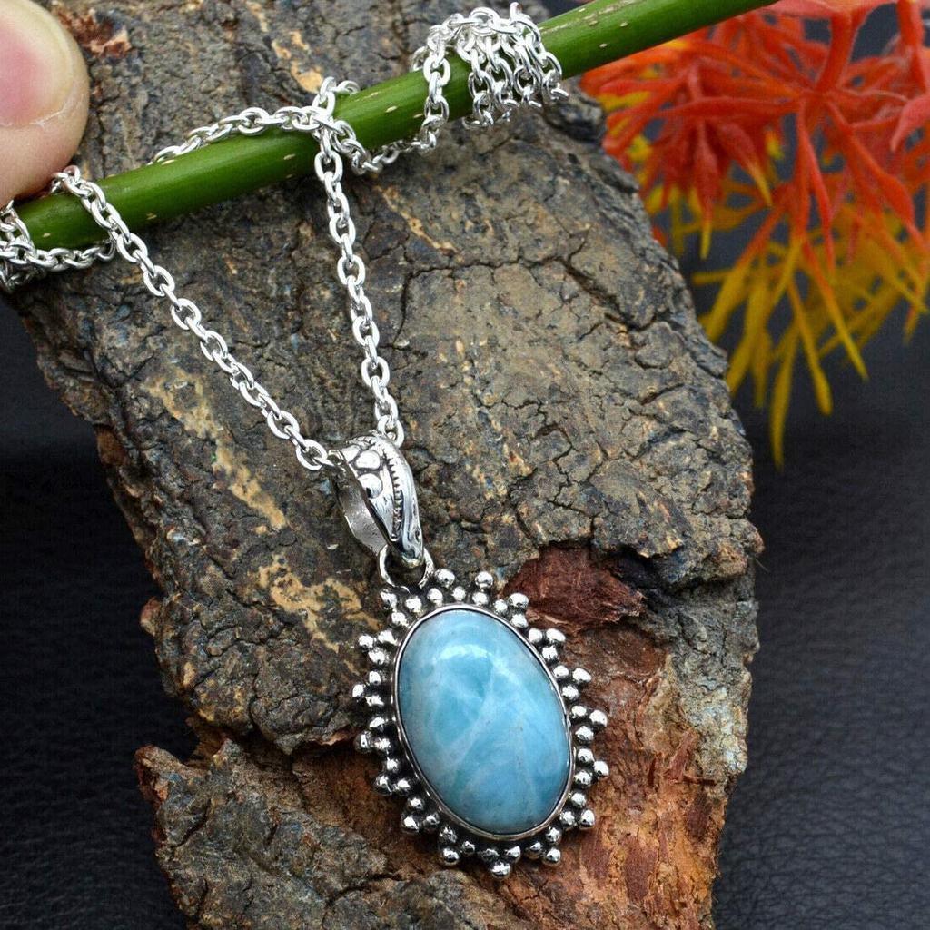 Ожерелье из натурального ларимара, ожерелье из стерлингового серебра 925 пробы, длинное серебряное ожерелье с длинной цепочкой для женщин и девочек