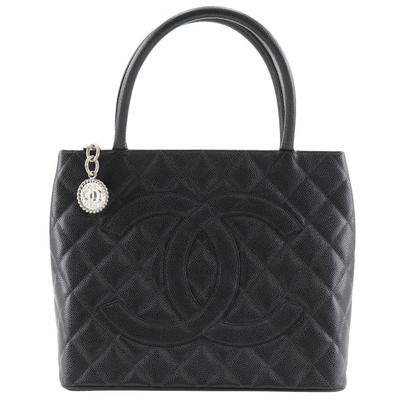 Сумка-тоут Medallion Tote A01804 Знак COCO Матрасная стежка Черная кожа Caviar Женская Б/у