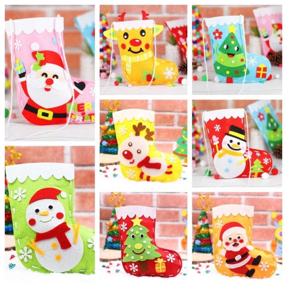 Non-woven Fabric Hangable Christmas Sock House Decoracion Xmas Non-Woven Socks Kids/Children