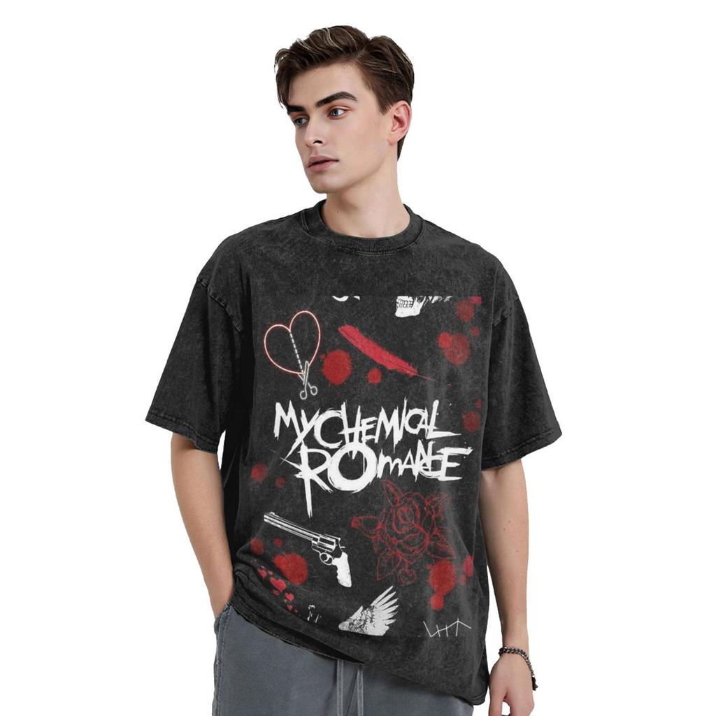 My C-Chemical R-Romance Band Washed T Shirts Vintage Short Sleeve Hip Hop T-Shirt Streetwear Tops Tees for Men Women