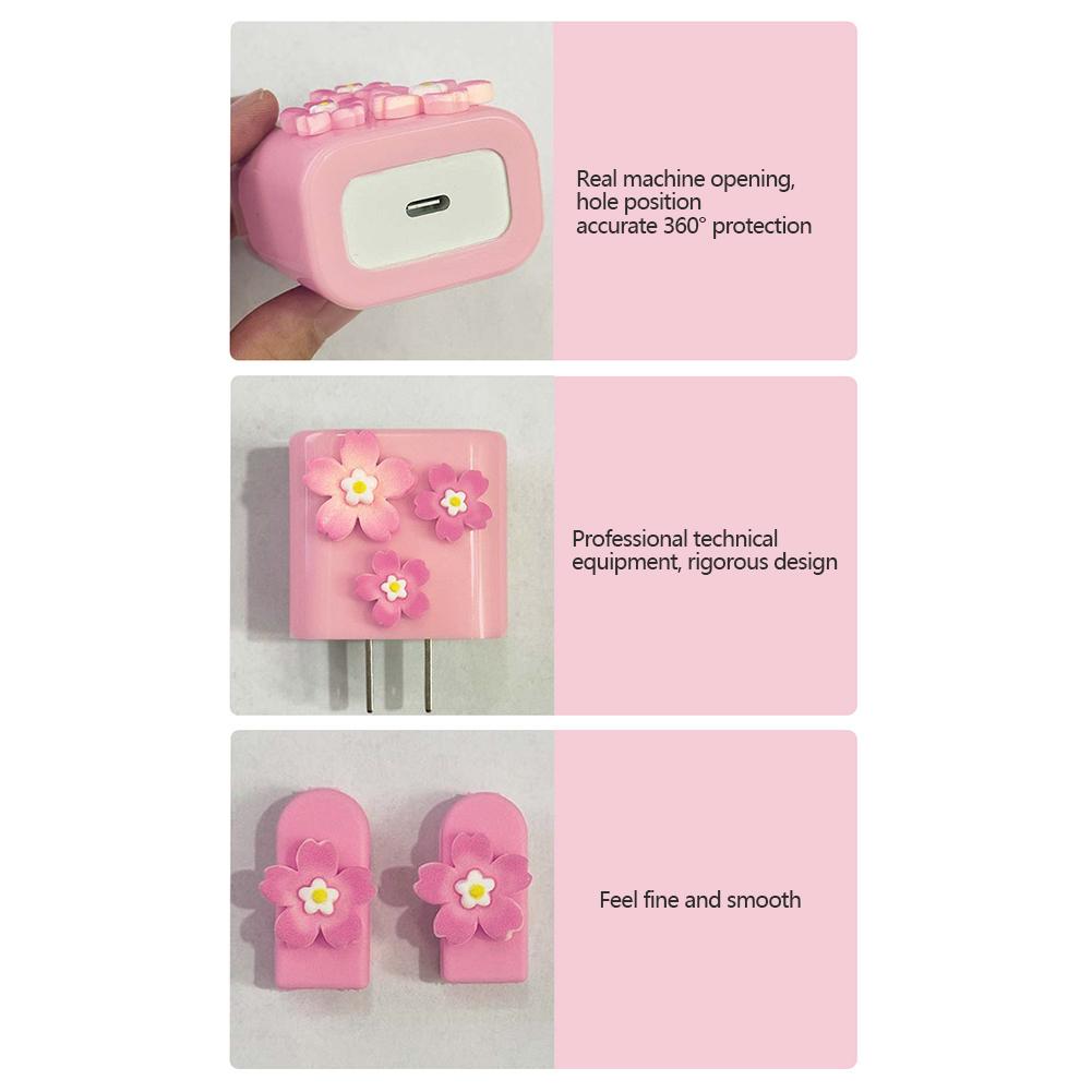 3D Pink Flower Cable Charger Protector Cover For Iphone 11 15 14 13 Pro Max 18W 20W Charger Data Line Protective Sleeve