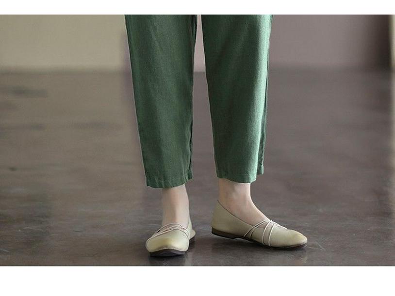 Женские брюки с высокой талией из хлопка и льна - весна/лето 2024 г., корейский стиль, прямые, свободные, облегающие, повседневные.