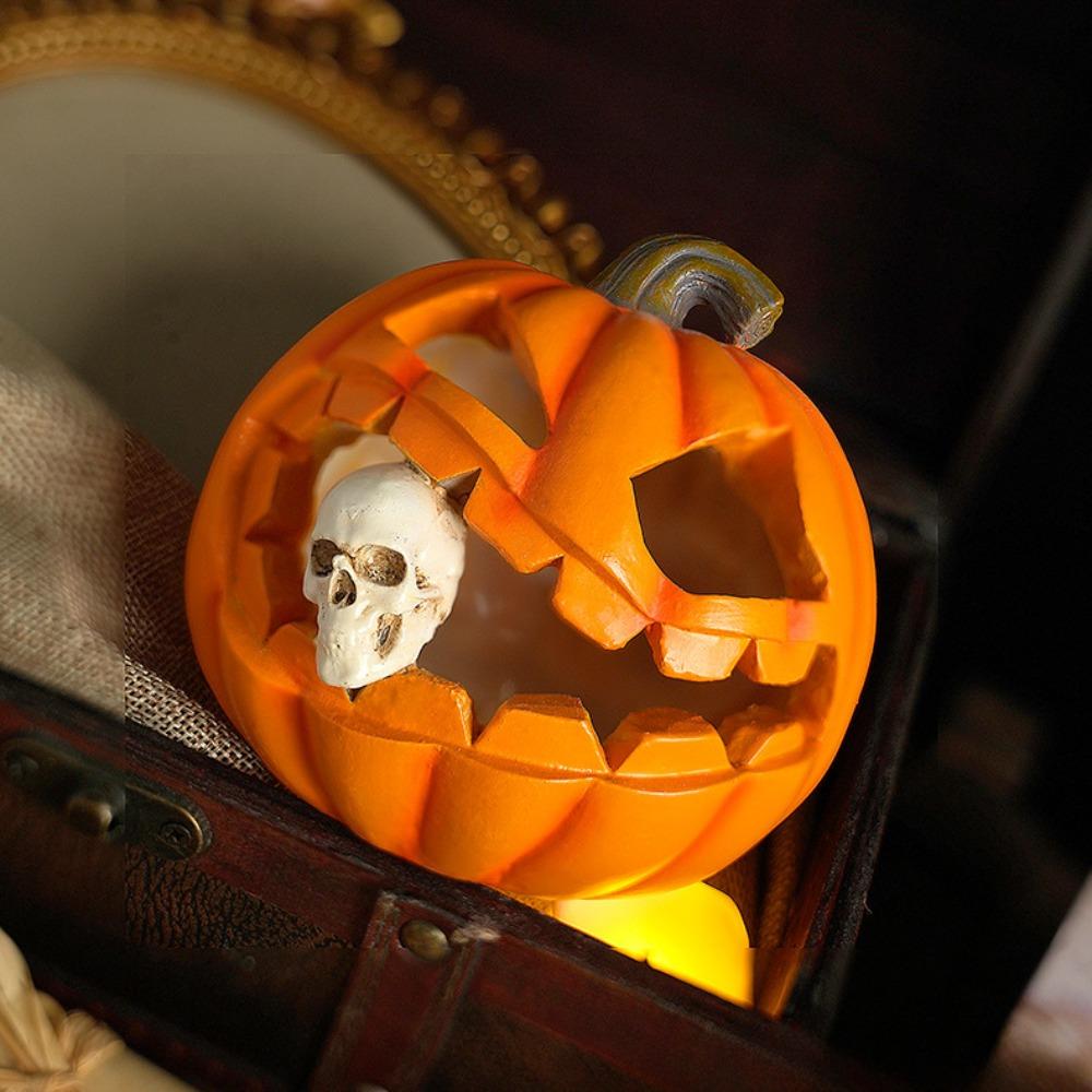 Halloween Pumpkin Decoration with Lights Halloween Spooky Skull Figurines Lantern Indoor Ornaments for Tabletop Desk Home