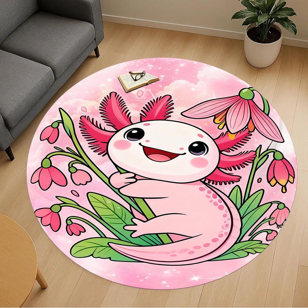1PC Axolotl Flowers Round Chair mat Area Rug - Non-Slip, Floor Mat for Office, Bedroom, and Indoor Decor -Gift D1127272