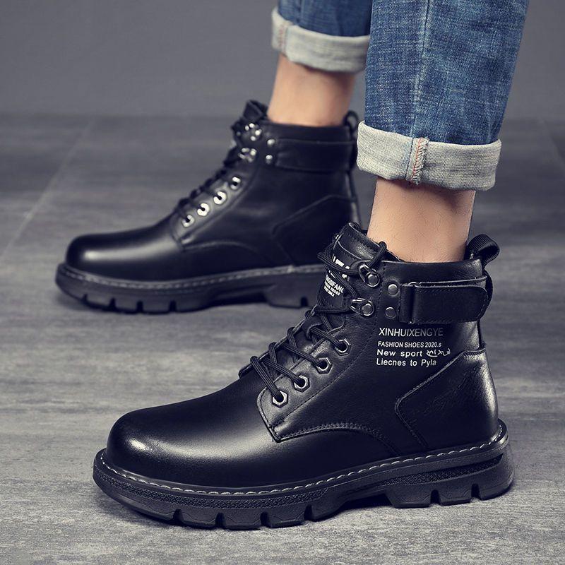 Martin Boots Men's Spring 2025 New High-top British Style Black Tooling Motorcycle Leather Boots Spring and Autumn Casual Leather Shoes