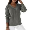Women's Solid Colour Twist Long Sleeve V-Neck Knitted Sweater Temperament Casual Pullover Top