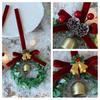 Christmas Bell Wreath Hanging Ornament Mini PVC Garland with Red Bow Xmas Tree Decor