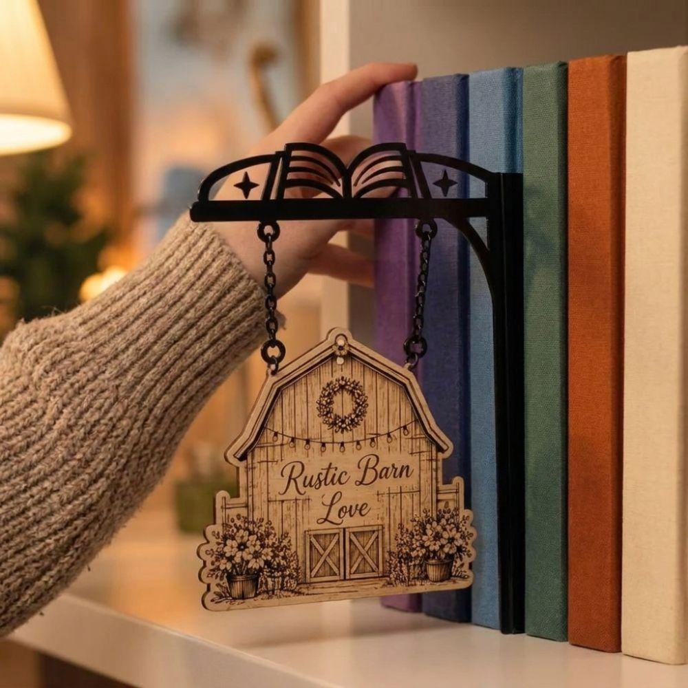 Wooden Tag Book Shape Metal Bookshelf Sign Rustic Reading Nook DIY Tag Holder  Bedroom