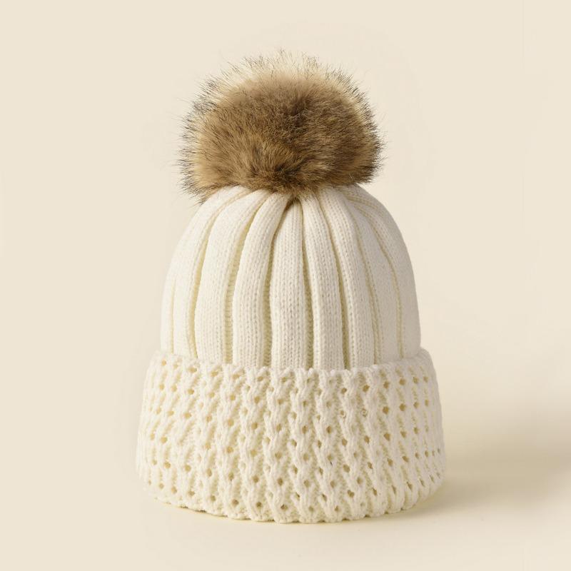 Women S Winter Warm Knit Hat With Pom Pom Fleece Lined Solid Color Adult Beanie