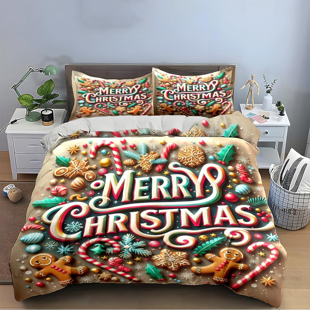 Colorful Merry Christmas Wreath Design Bedding set (1 duvet cover, 2 pillowcases, duvet not included)