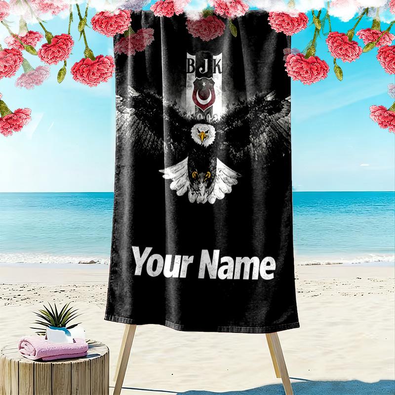 Name Custom Besiktas JK Logo Print Beach Towel, Large Soft Quick Dry Towel for Beach Camping Swimming