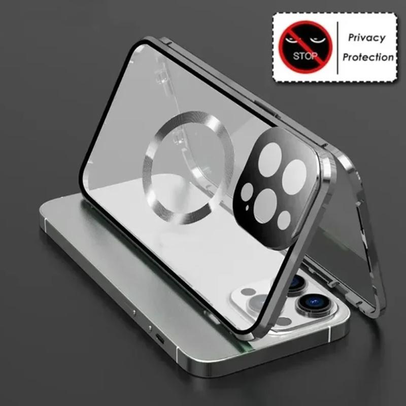 Металлический Магнитный Чехол-Приватность Anti Peeping для iPhone 17 16e 15 14 13 12Pro Max Чехол Magsafe 360 Защита Ударопрочный Чехол для Телефона
