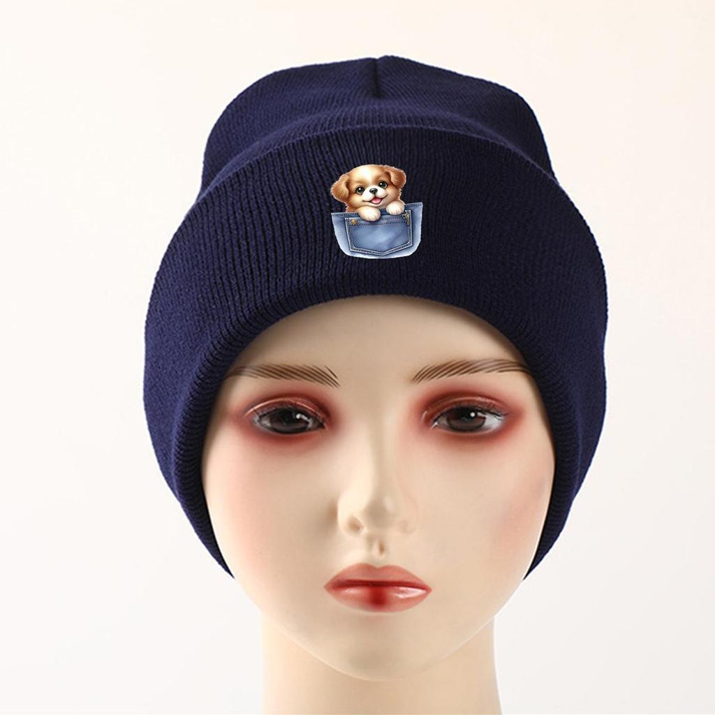 Карманная собака Зимняя вязаная шапка бини, Животное Skullies Бини Ветрозащитная уютная головная одежда Головной убор Вязаная шапка бини