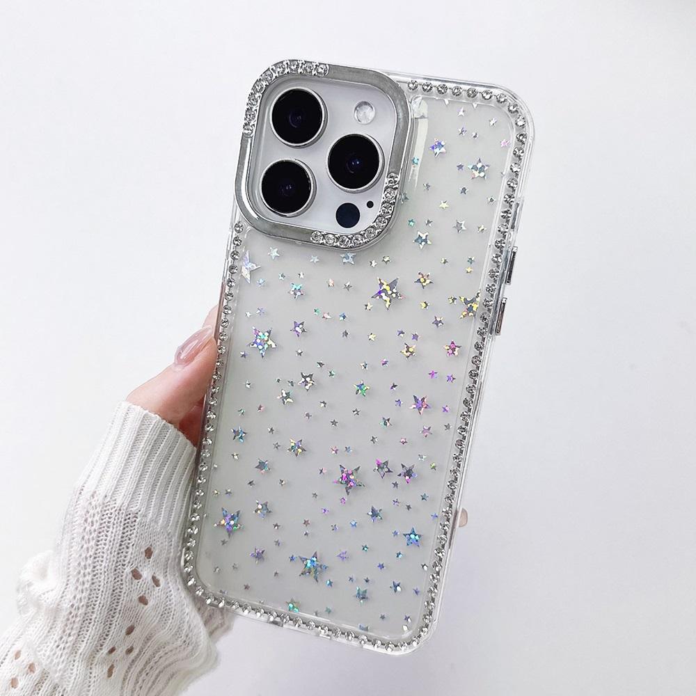Роскошный чехол-бампер со стразами и лазерными звездами для iPhone 16 15 14 13 12 11 Pro Max Plus IMD Прозрачные противоударные чехлы-накладки